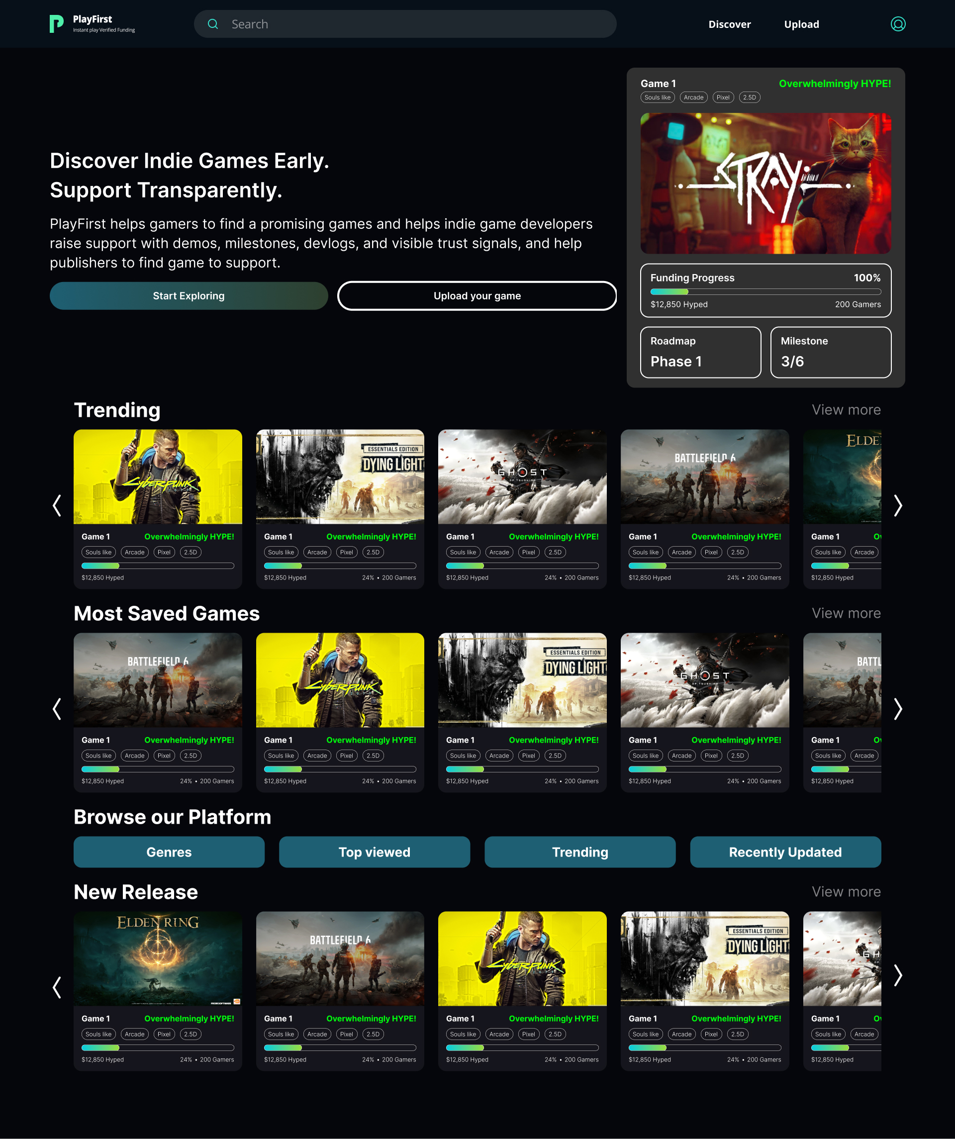 PlayFirst discovery homepage before login